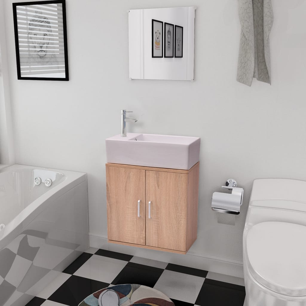 Set Mobilier Baie Format Din 9 Piese Cu Chiuvete Incluse,
