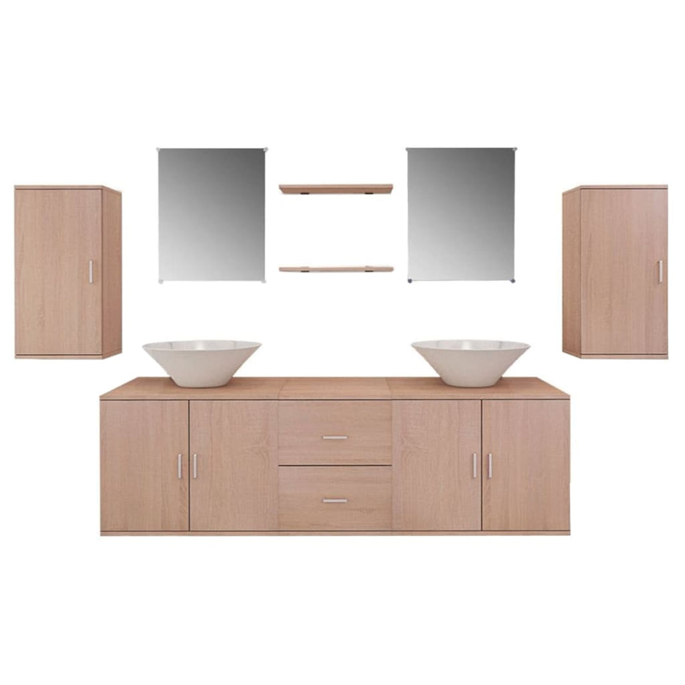 Set Mobilier Baie Format Din 9 Piese Cu Chiuvete Incluse,
