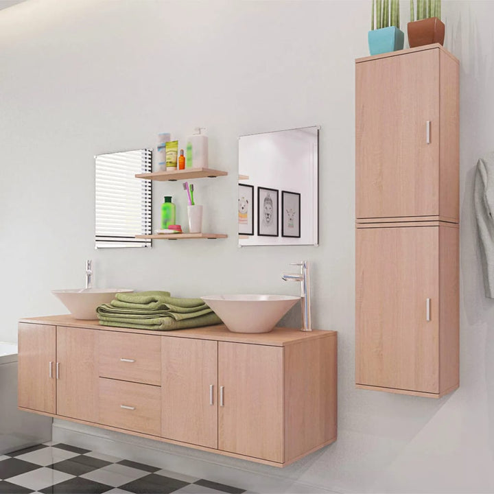 Set Mobilier Baie Format Din 9 Piese Cu Chiuvete Incluse,