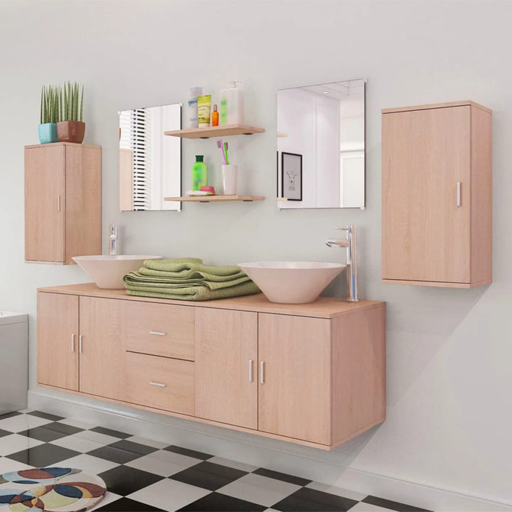 Set Mobilier Baie Format Din 9 Piese Cu Chiuvete Incluse,