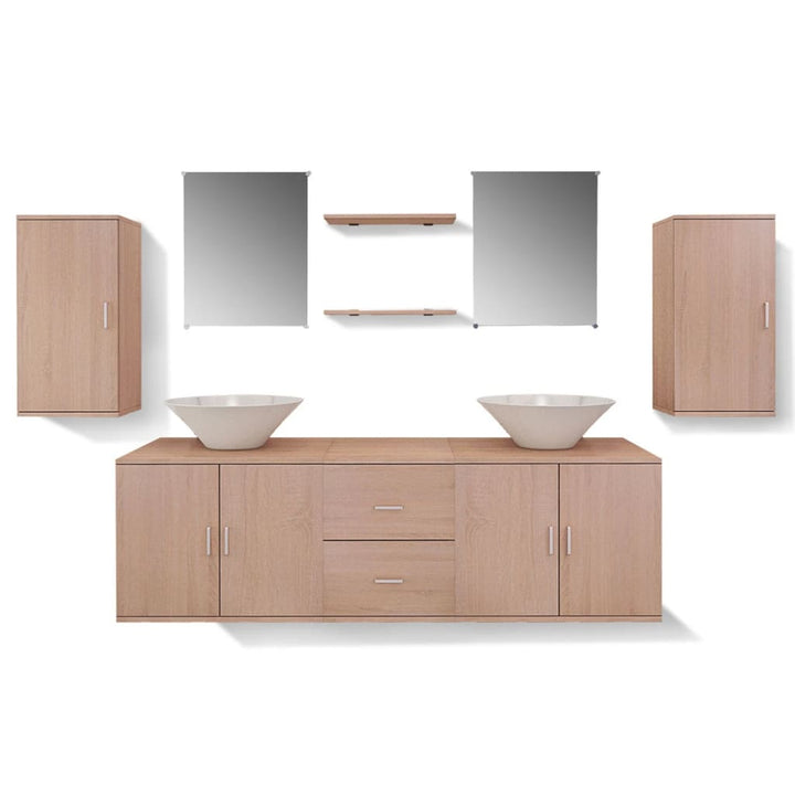 Set Mobilier Baie Format Din 9 Piese Cu Chiuvete Incluse,