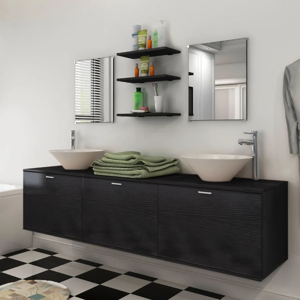 Set Mobilier Baie Format Din 9 Piese Cu Chiuvete Incluse,