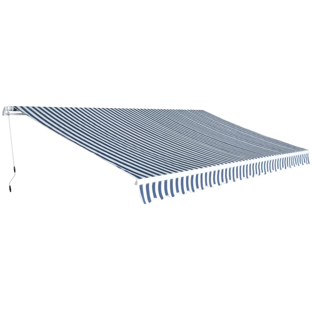 Copertină Pliabilă Acționată Manual, 500 Cm, Albastru Și Alb