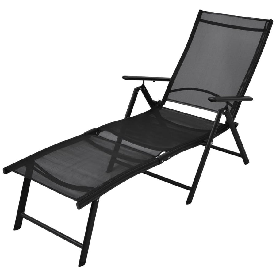 Șezlong De Plajă Pliabil, Negru, Aluminiu