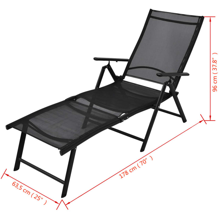 Șezlong De Plajă Pliabil, Negru, Aluminiu