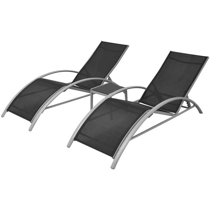 Șezlonguri De Plajă Cu Masă, Negru, Aluminiu
