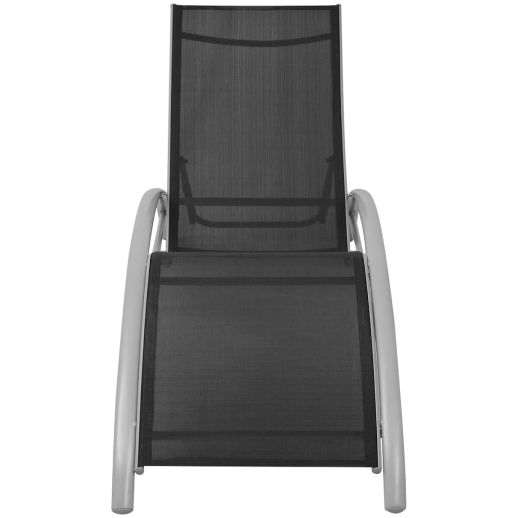 Șezlonguri De Plajă Cu Umbrelă, Negru, Aluminiu