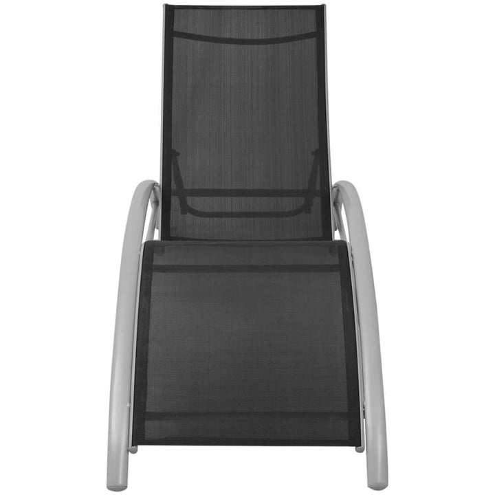 Șezlonguri De Plajă Cu Umbrelă, Negru, Aluminiu