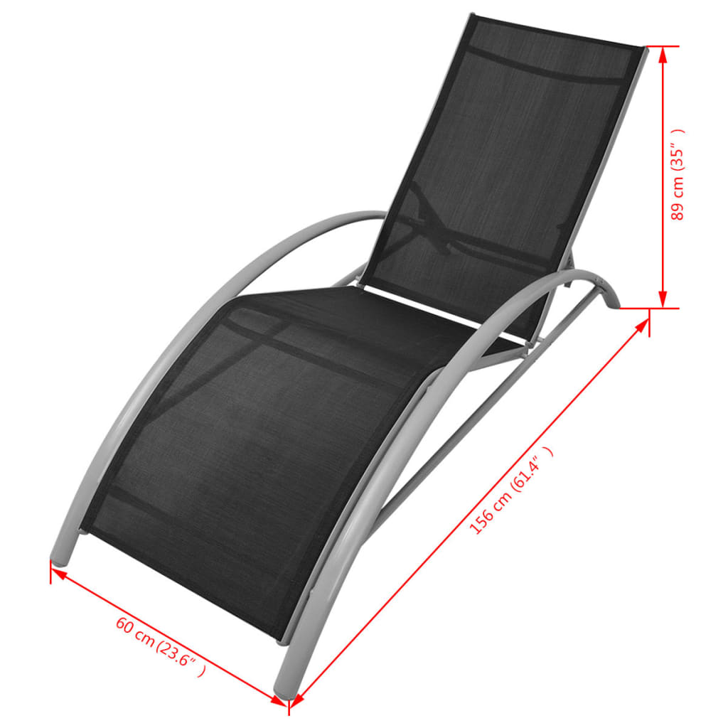 Șezlonguri De Plajă Cu Umbrelă, Negru, Aluminiu