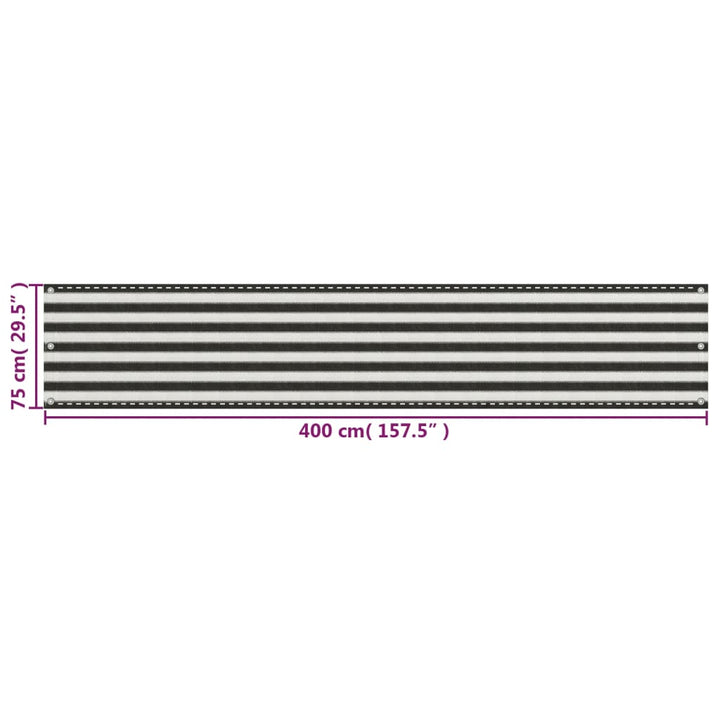 Prelată Pentru Balcon Din Hdpe, 75 X 400 Cm, Antracit Și Alb