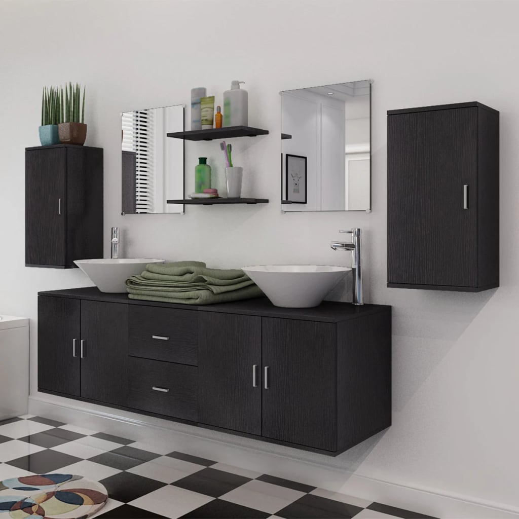 Set Mobilier Baie 11 Piese, Chiuvete Și Robinete Incluse,