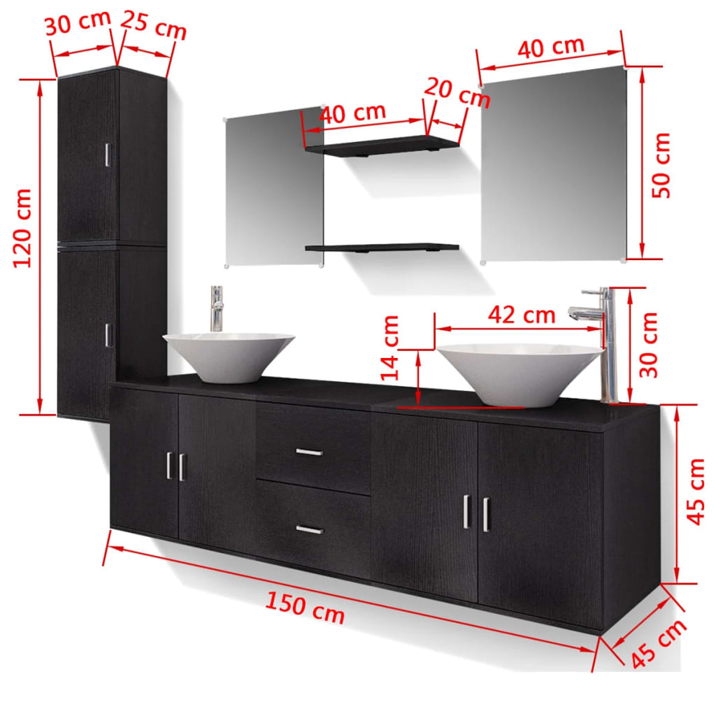 Set Mobilier Baie 11 Piese, Chiuvete Și Robinete Incluse,