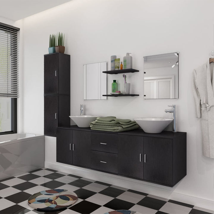 Set Mobilier Baie 11 Piese, Chiuvete Și Robinete Incluse,