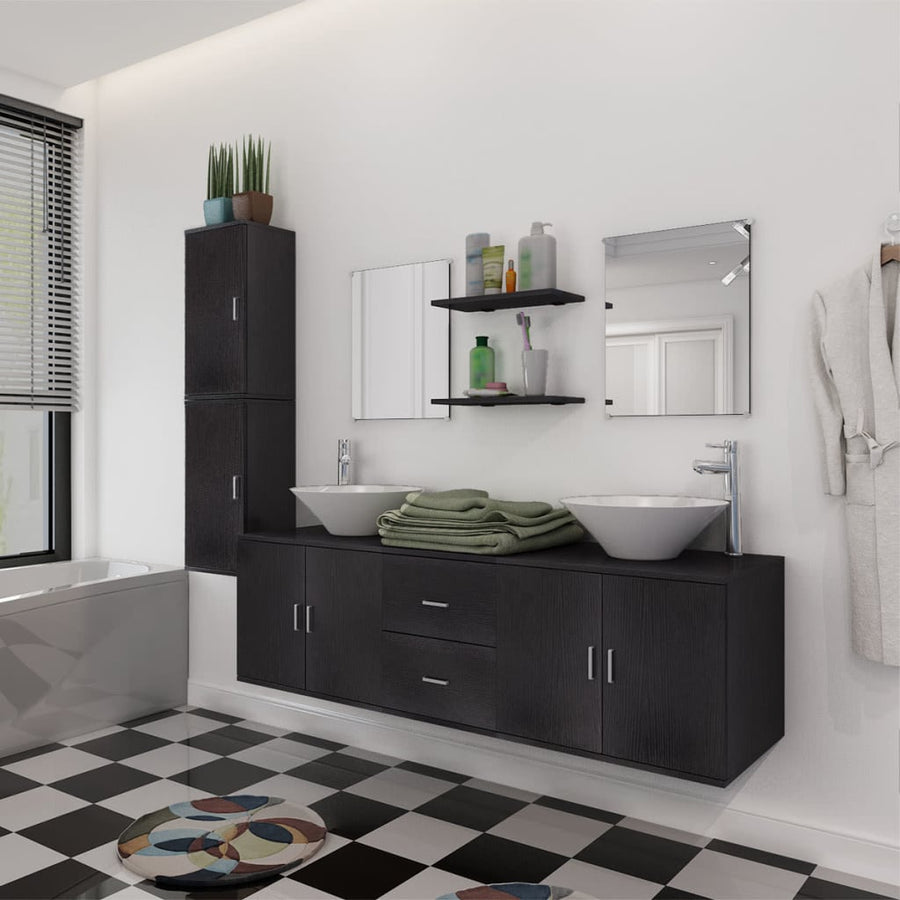Set Mobilier Baie 11 Piese, Chiuvete Și Robinete Incluse,