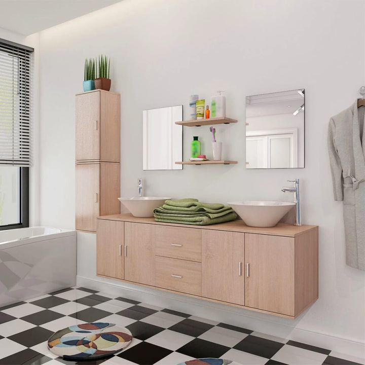 Set Mobilier Baie 11 Piese, Chiuvete Și Robinete Incluse,