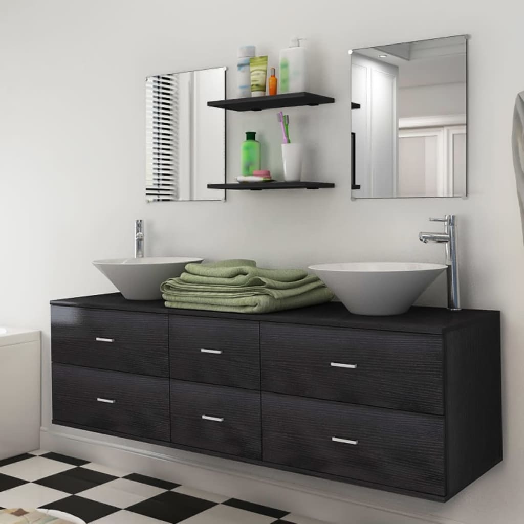 Set Mobilier Baie 11 Piese, Chiuvete Și Robinete Incluse,