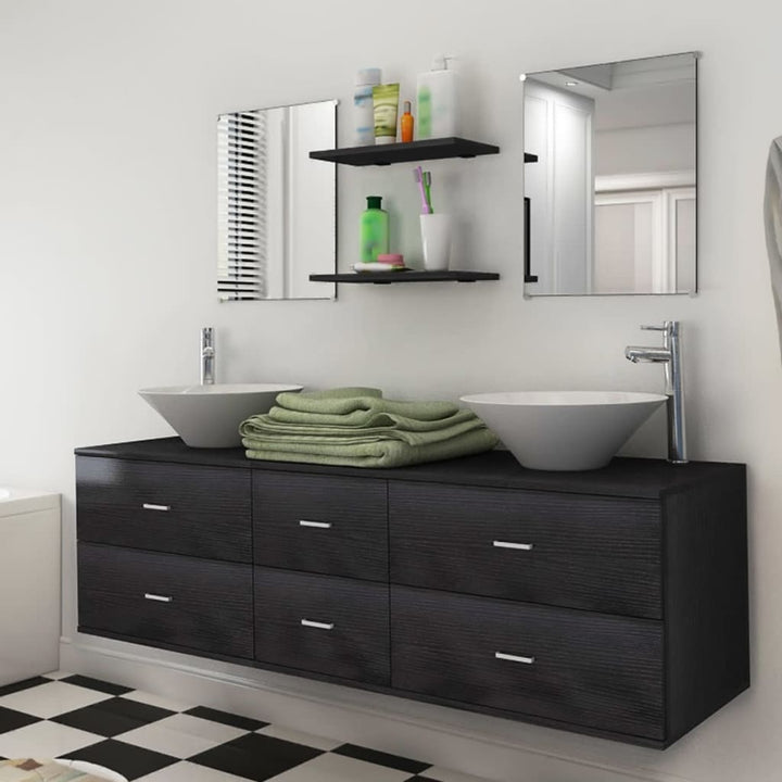 Set Mobilier Baie 11 Piese, Chiuvete Și Robinete Incluse,