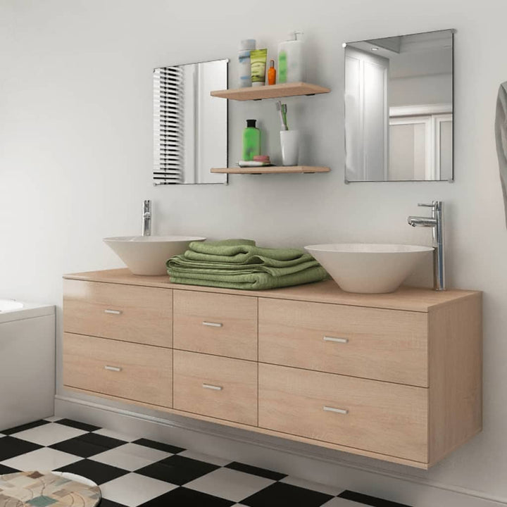 Set Mobilier Baie 11 Piese, Chiuvete Și Robinete Incluse,
