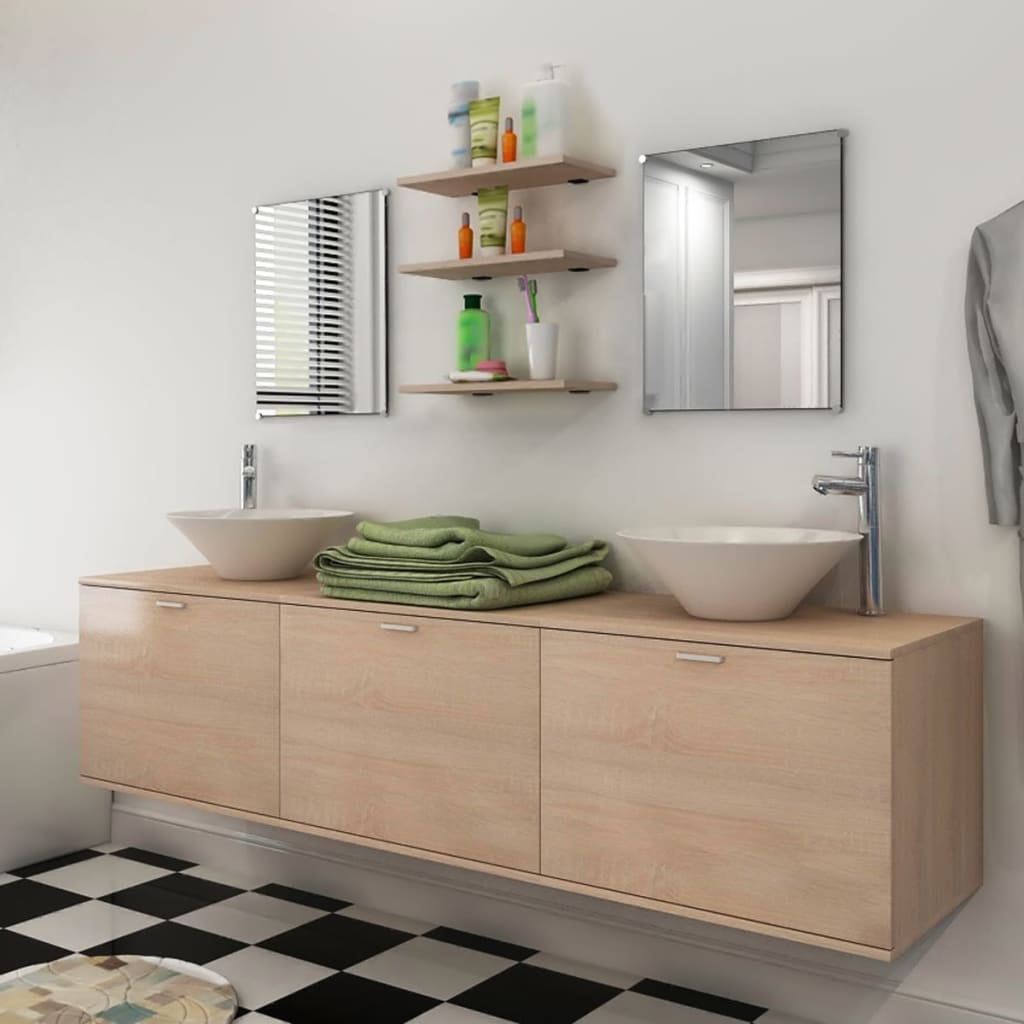 Set Mobilier Baie 11 Piese, Chiuvete Și Robinete Incluse,