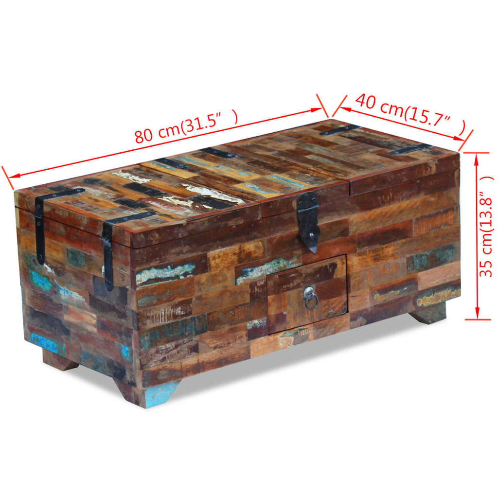Măsuță De Cafea Tip Cufăr, 80 X 40 X 35 Cm, Lemn Solid Reciclat