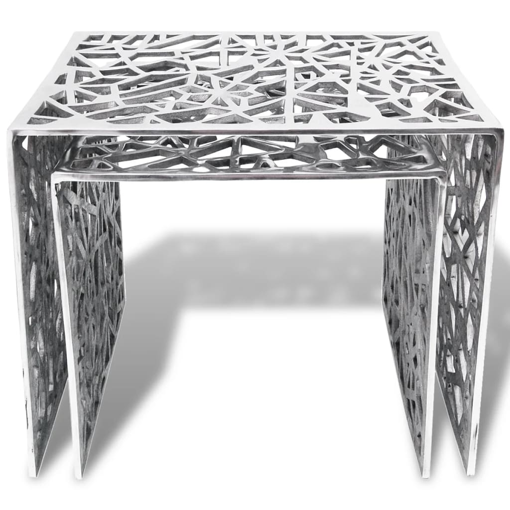 Set De Mese Laterale 2 Buc. Pătrat Aluminiu Argintiu