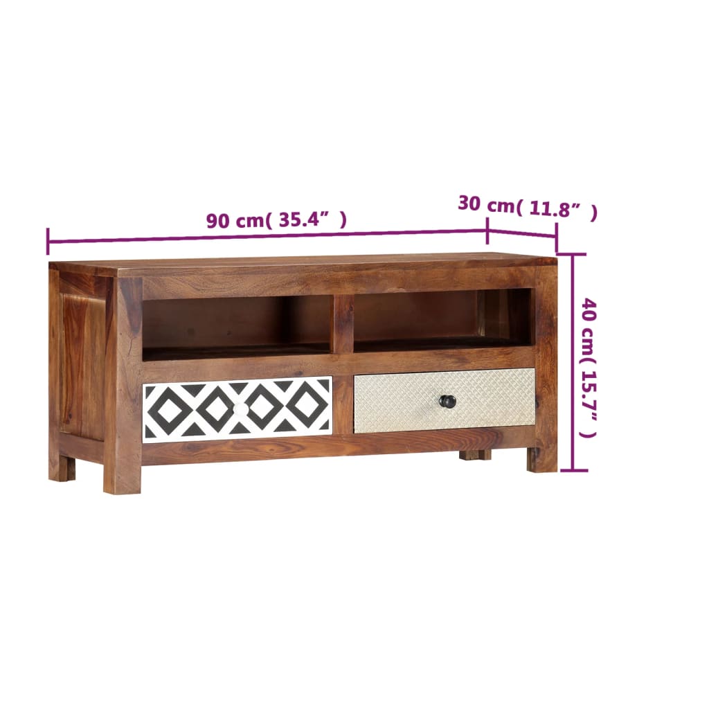 Comodă Tv, 90 X 30 X 40 Cm, Lemn Masiv De Acacia