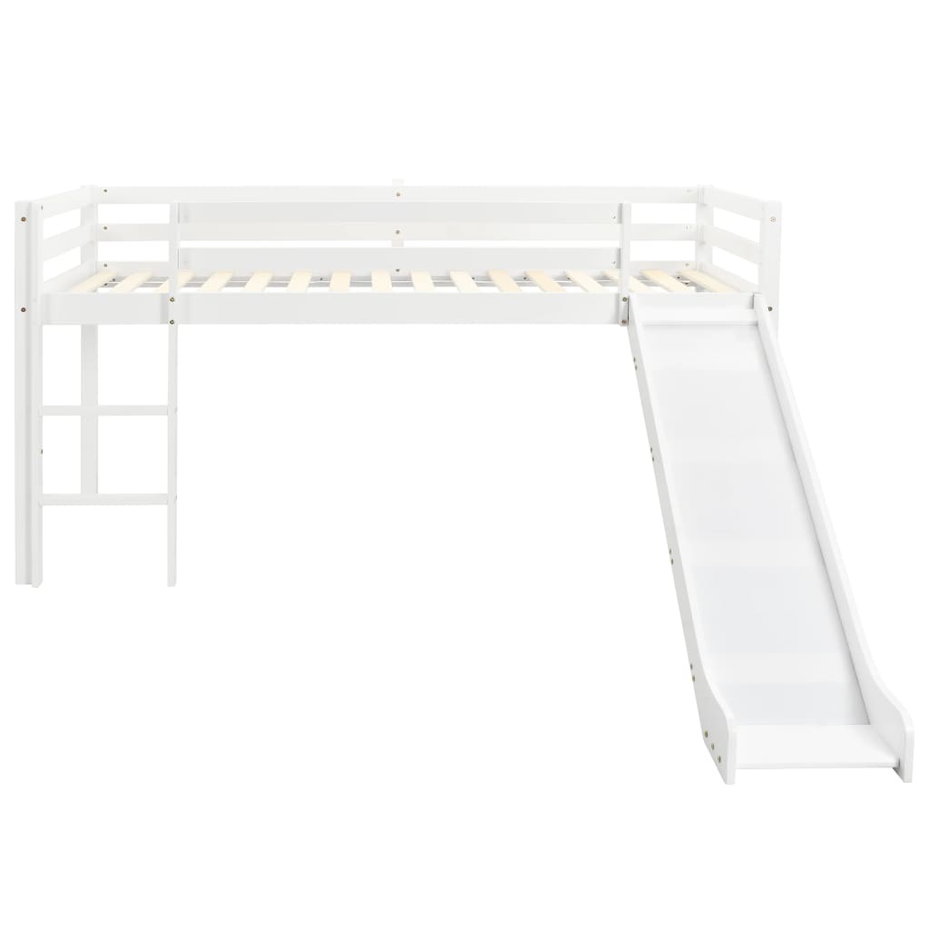 Cadru Pat Etajat Copii Cu Tobogan & Scară 97X208Cm Lemn De Pin