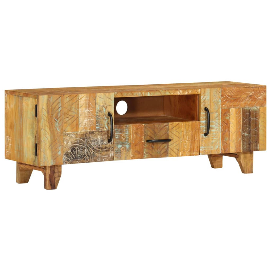 Comodă Tv Sculptată Manual, 120X30X40 Cm, Lemn Masiv Reciclat