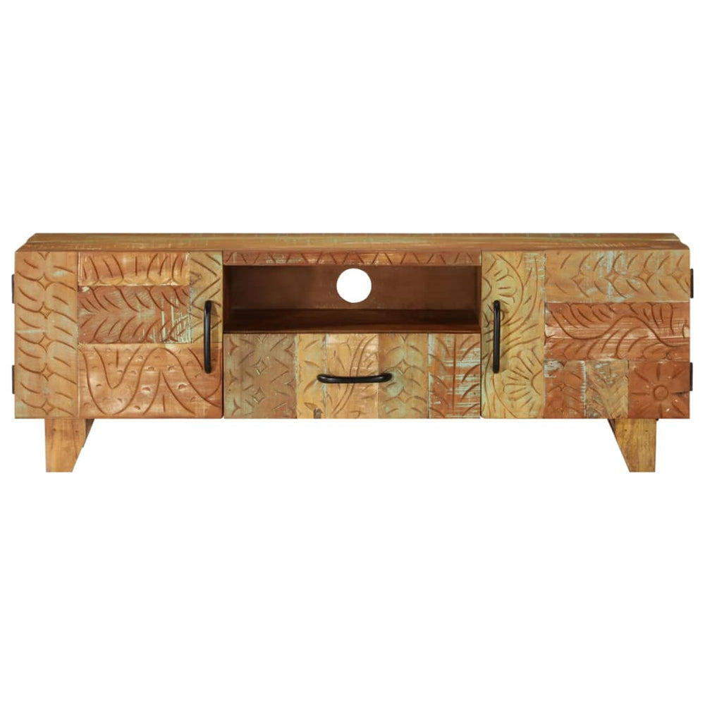 Comodă Tv Sculptată Manual, 120X30X40 Cm, Lemn Masiv Reciclat