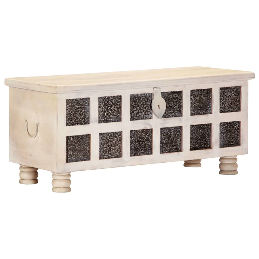 Ladă De Depozitare, Alb, 110X40X45 Cm, Lemn Masiv De Acacia