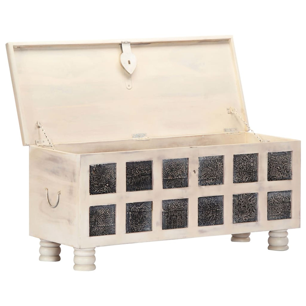 Ladă De Depozitare, Alb, 110X40X45 Cm, Lemn Masiv De Acacia