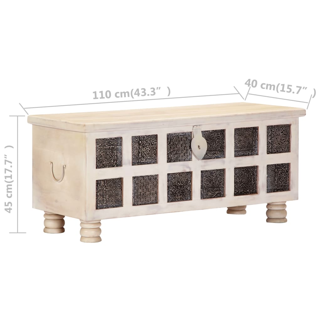 Ladă De Depozitare, Alb, 110X40X45 Cm, Lemn Masiv De Acacia