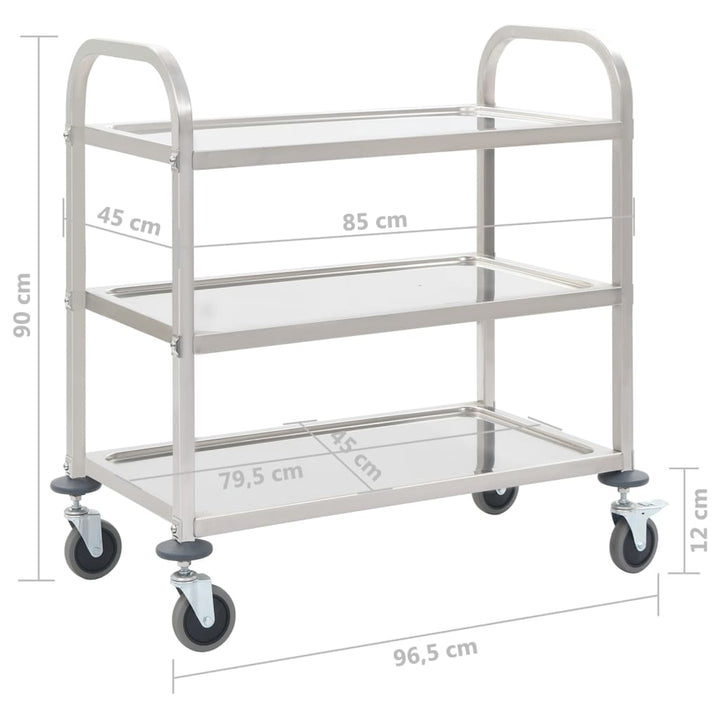 Cărucior De Bucătărie 3 Niveluri 96,5X55X90 Cm Oțel Inoxidabil