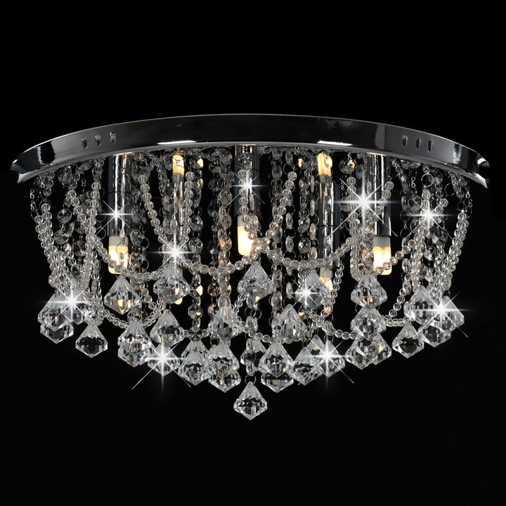 Lustră Cu Mărgele De Cristal, Argintiu, Rotund, 4 Becuri X G9