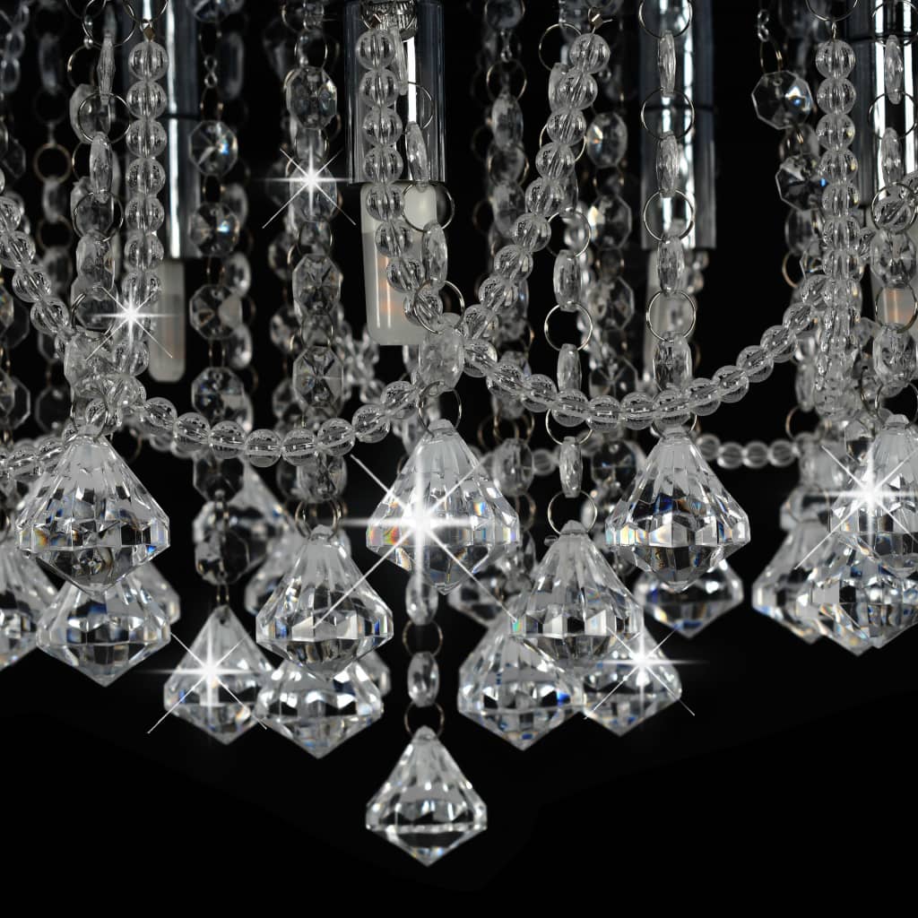 Lustră Cu Mărgele De Cristal, Argintiu, Rotund, 4 Becuri X G9