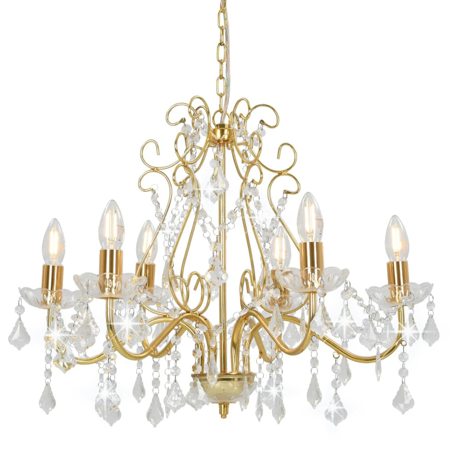 Candelabru Cu Mărgele De Cristal, Auriu, Rotund, 6 X E14