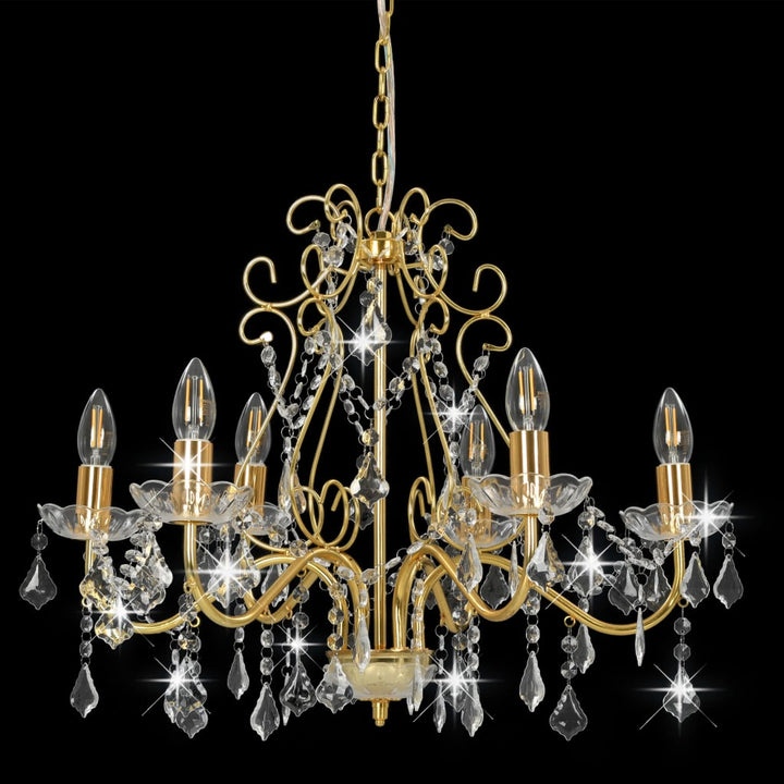 Candelabru Cu Mărgele De Cristal, Auriu, Rotund, 6 X E14