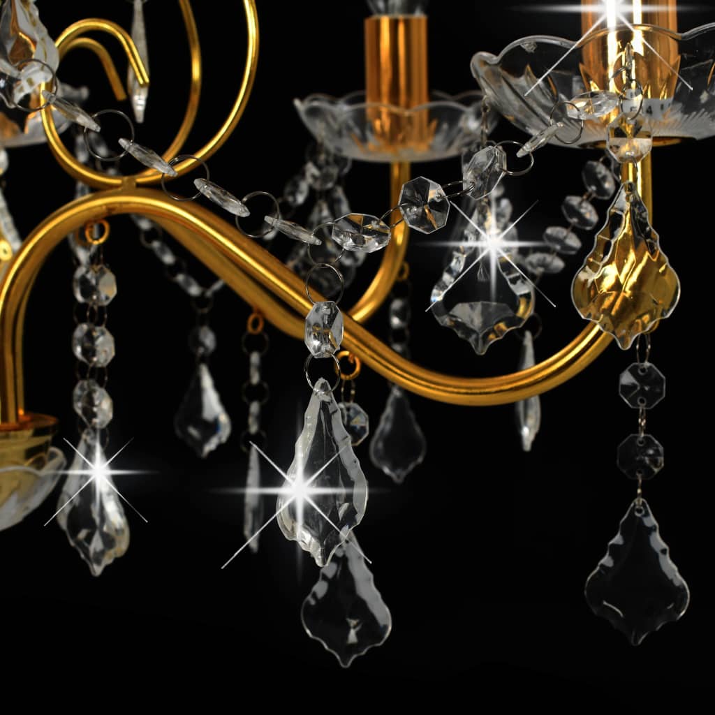 Candelabru Cu Mărgele De Cristal, Auriu, Rotund, 6 X E14
