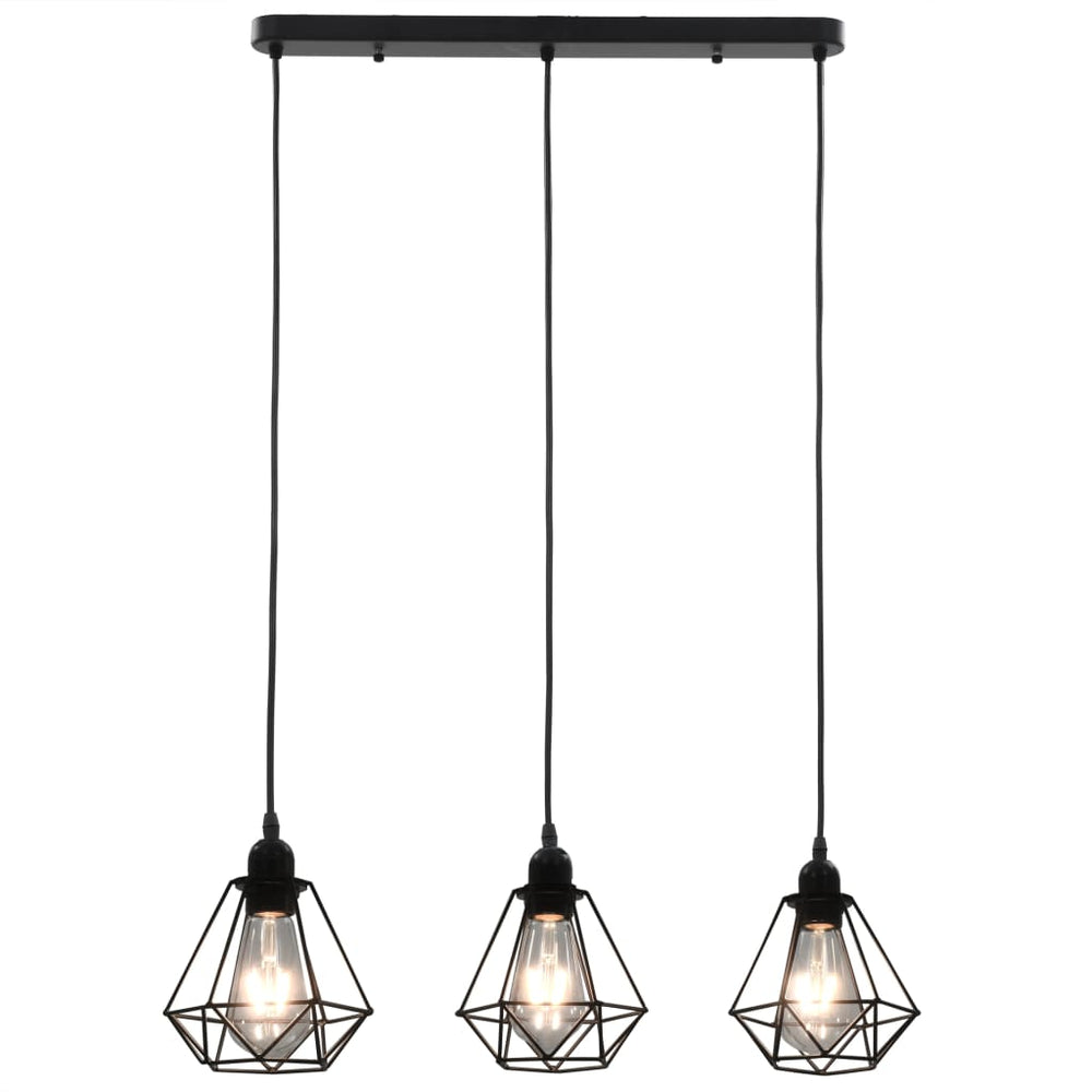 Lustră, Design Diamant, Negru, 3 Becuri X E27