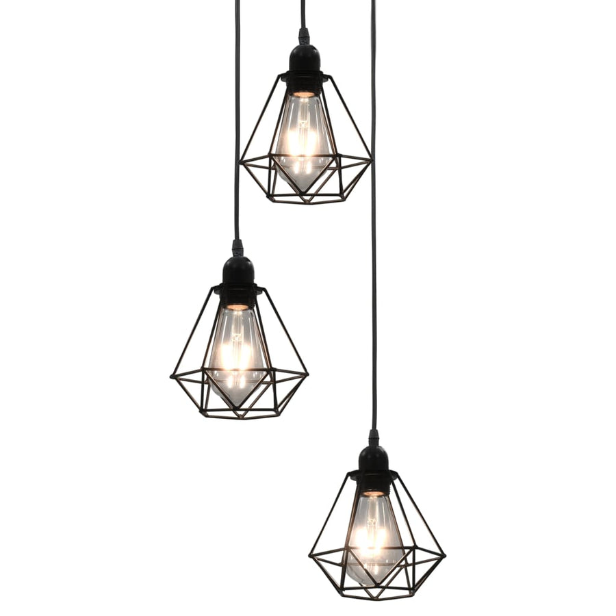 Lustră Cu Design Diamant, Negru, 3 X Bec E27
