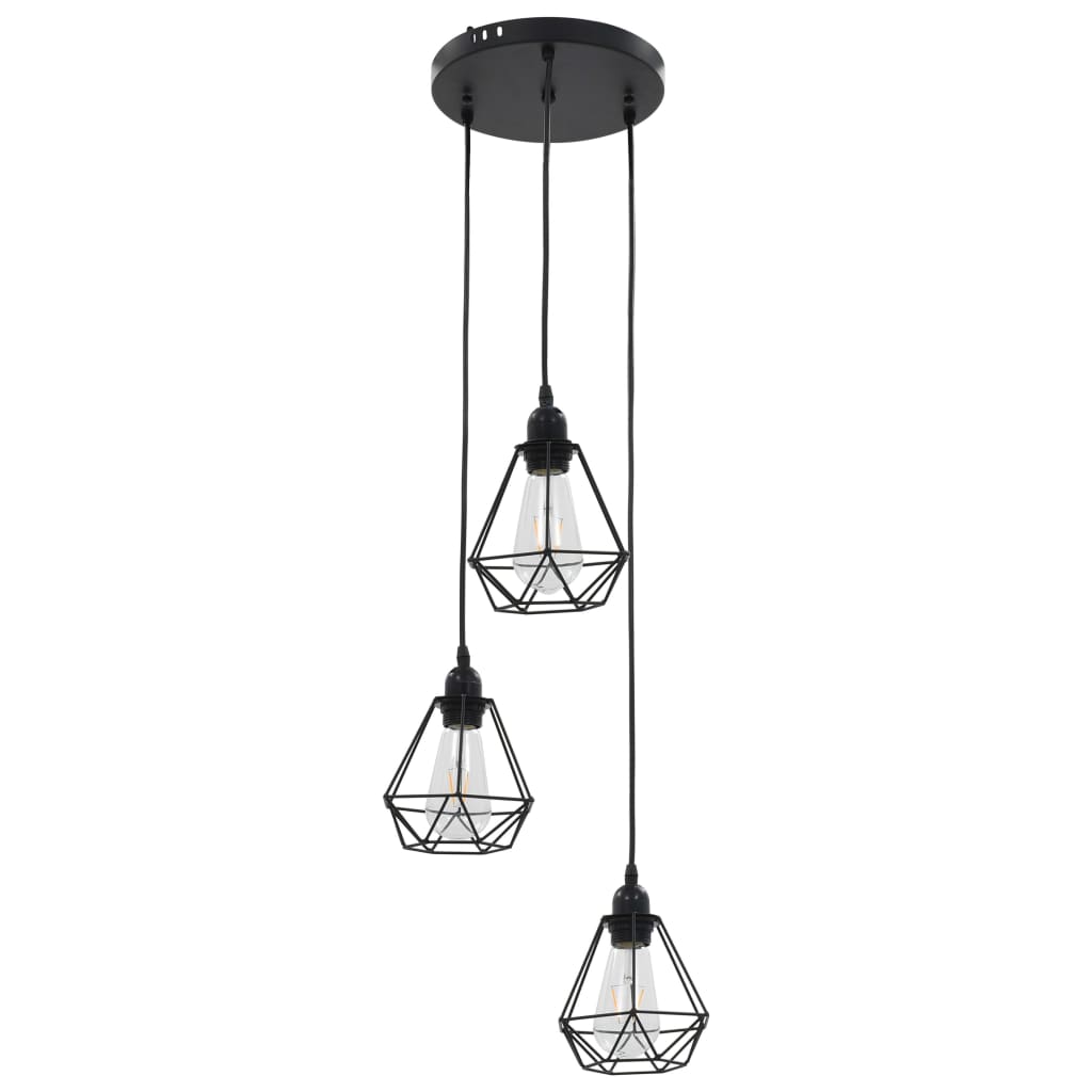 Lustră Cu Design Diamant, Negru, 3 X Bec E27