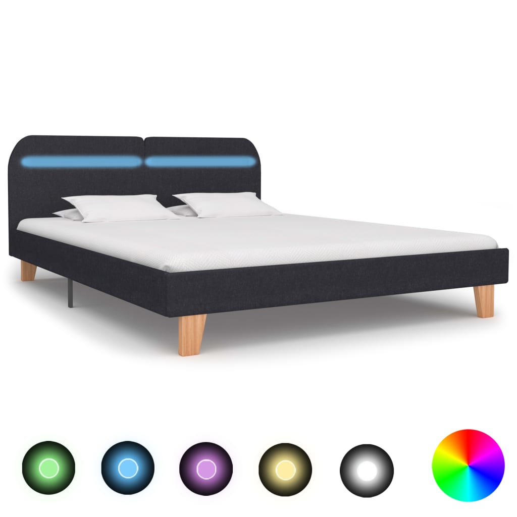 Cadru De Pat Cu Led-Uri, , , Material Textil