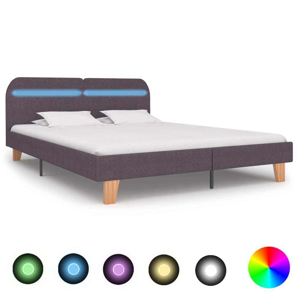 Cadru De Pat Cu Led-Uri, , , Material Textil