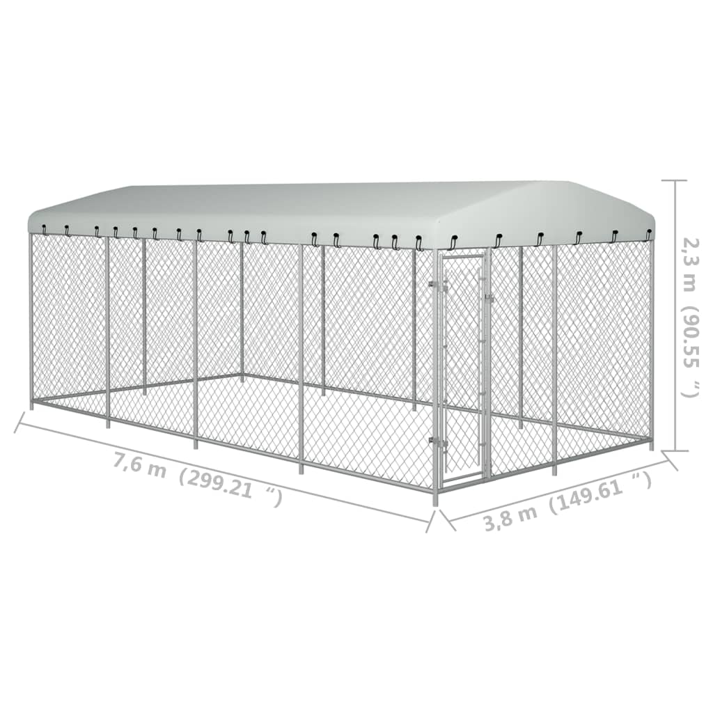 Vixl Padoc Pentru Câini De Exterior, Cu Acoperiș, 7,6 X 3,8 X 2,3 M