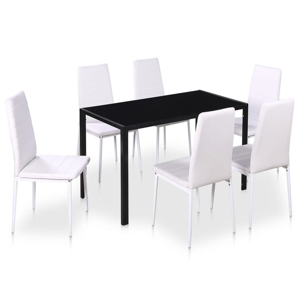 Set Masă De Sufragerie 7 Piese Alb-Negru