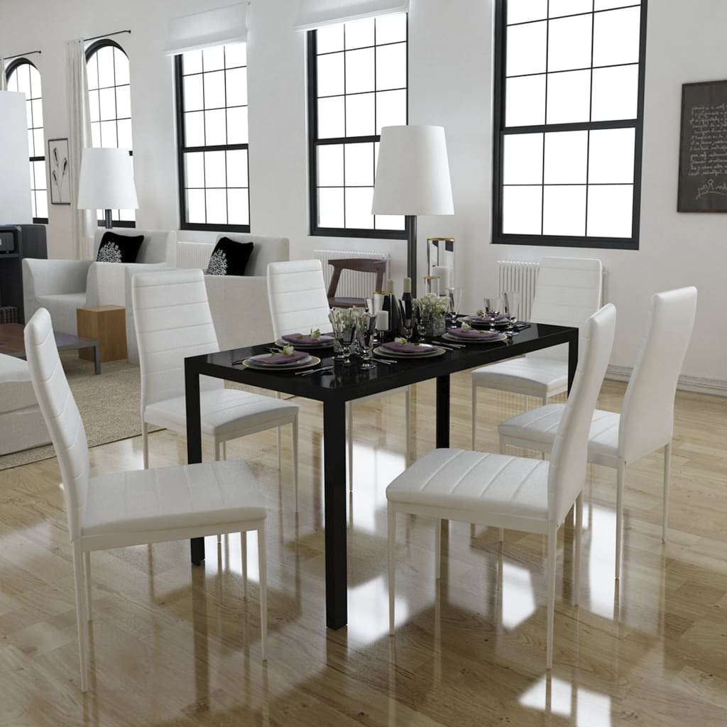 Set Masă De Sufragerie 7 Piese Alb-Negru