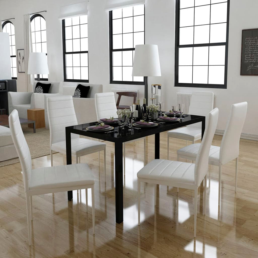 Set Masă De Sufragerie 7 Piese Alb-Negru