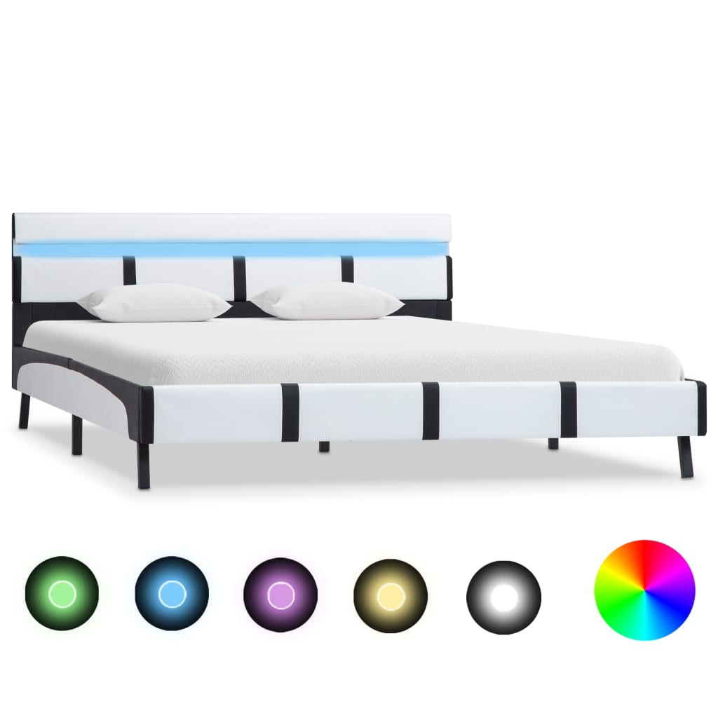 Cadru De Pat Cu Led, Gri, , Piele Artificială