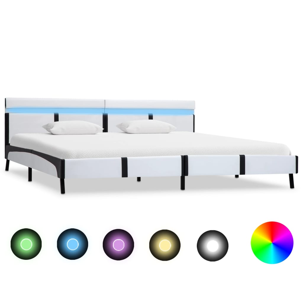 Cadru De Pat Cu Led, Gri, , Piele Artificială