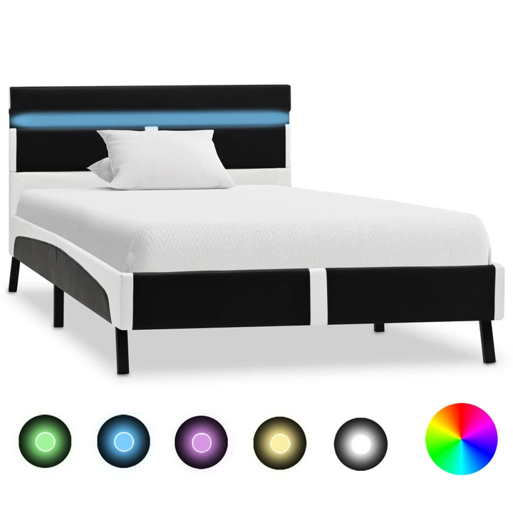 Cadru De Pat Cu Led, Gri, , Piele Artificială